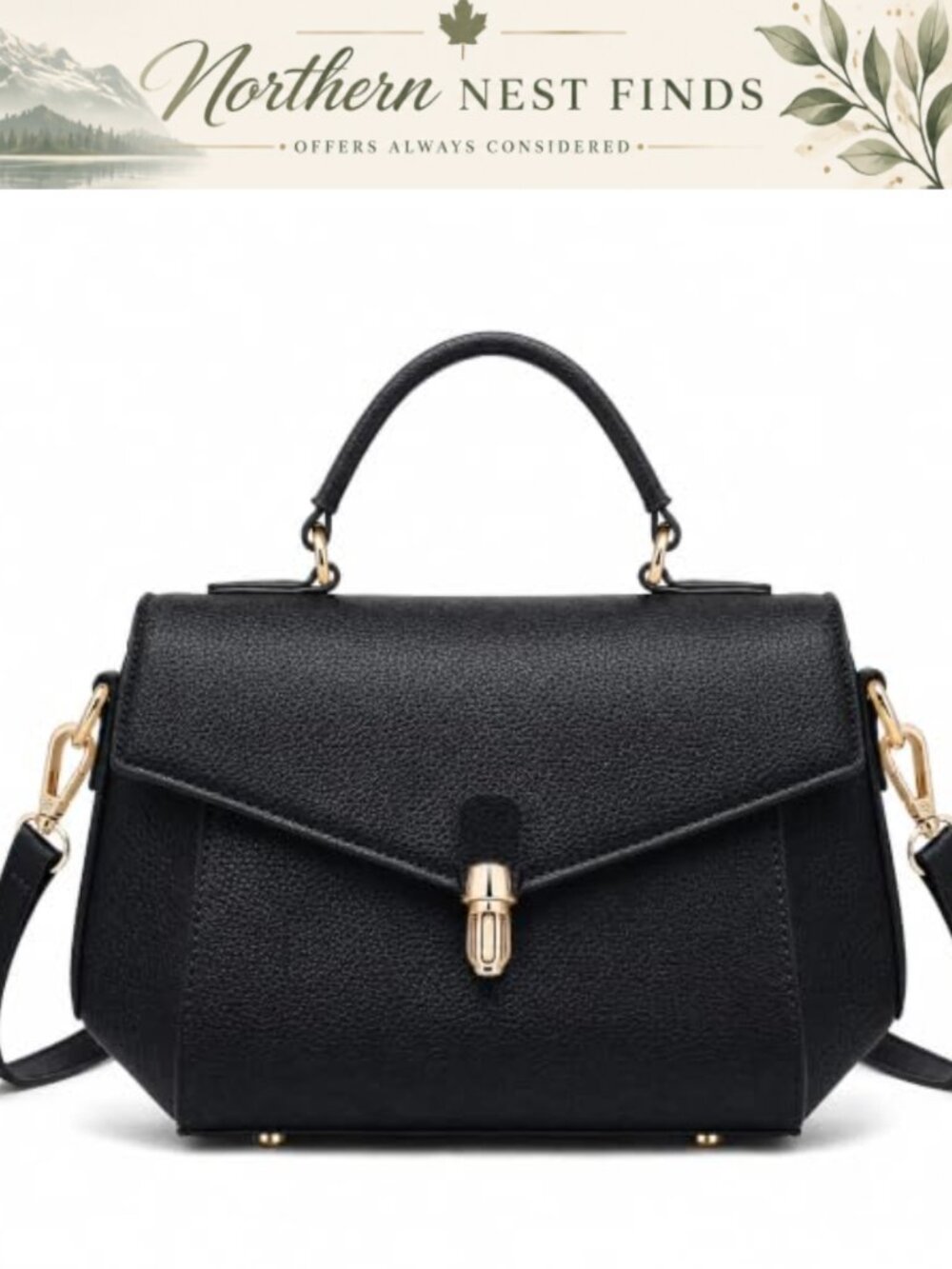 Vegan Leather Top Handle Crossbody Satchel Adjustable Strap Small